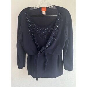 Hearts Of Palm Navy Blue Beaded Tie Top Large